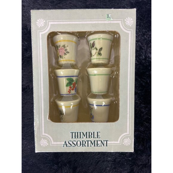 Porcelain‎ Thimble Assortment of Six (6) Floral NWB - Picture 1 of 4